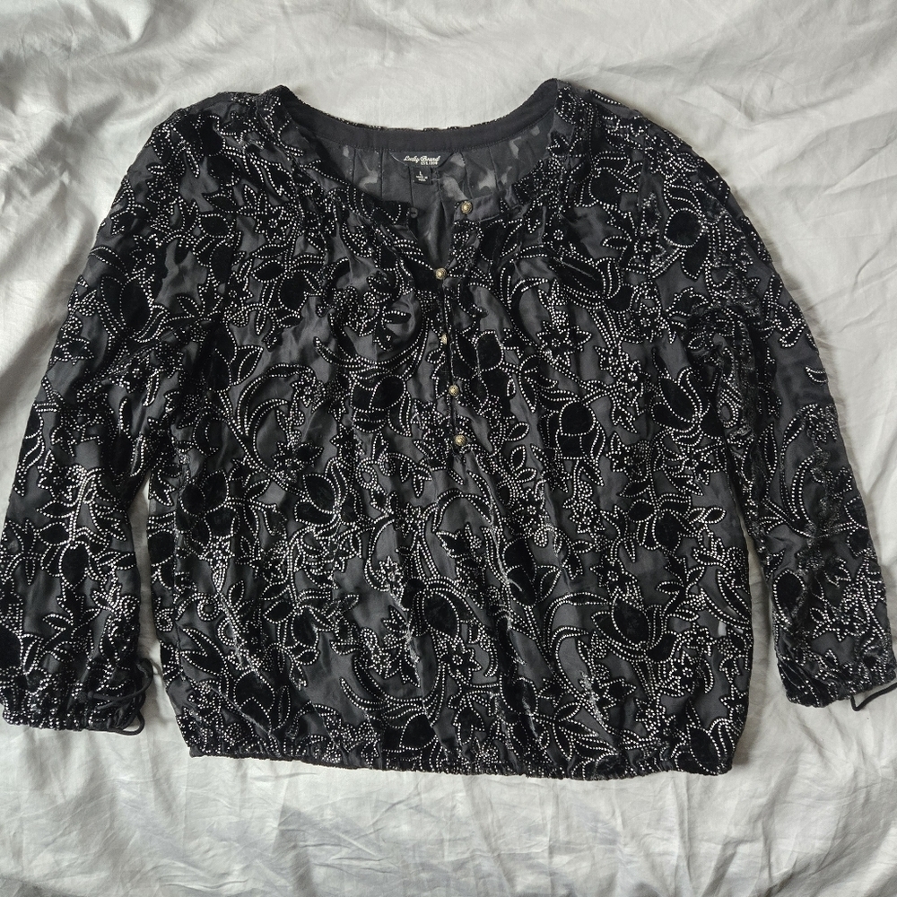 Lucky brand velvet burnout sheer top Whimsey goth fairy Rhinestone‎ Size Large